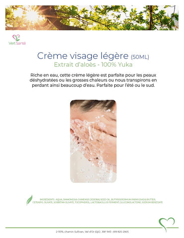 Light face cream 50ML - Aloe extract - 100% Yuka